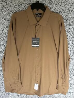 Shaquille O'Neal XLG Shirt Men 18 36/37 Big Fit Khaki Solid Brown NWT $70 MSRP